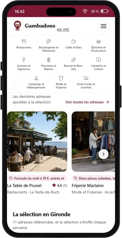 L'application Gambadons ouverte sur un téléphone